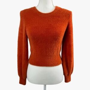 Aritzia Sunday Best Kitten‎ Sweater XS Orange Fuzzy Cropped Long Sleeve Pullover